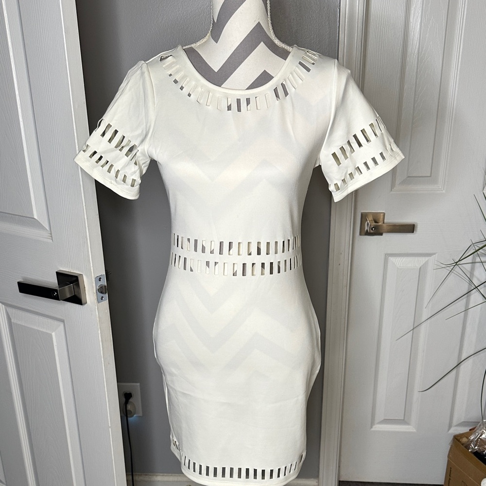 Rehab White Mini Dress with Cutout Accents